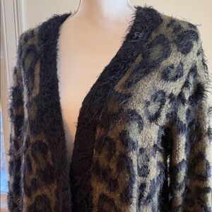 Lord & Taylor Leopard Print Open Front Cardigan size LP